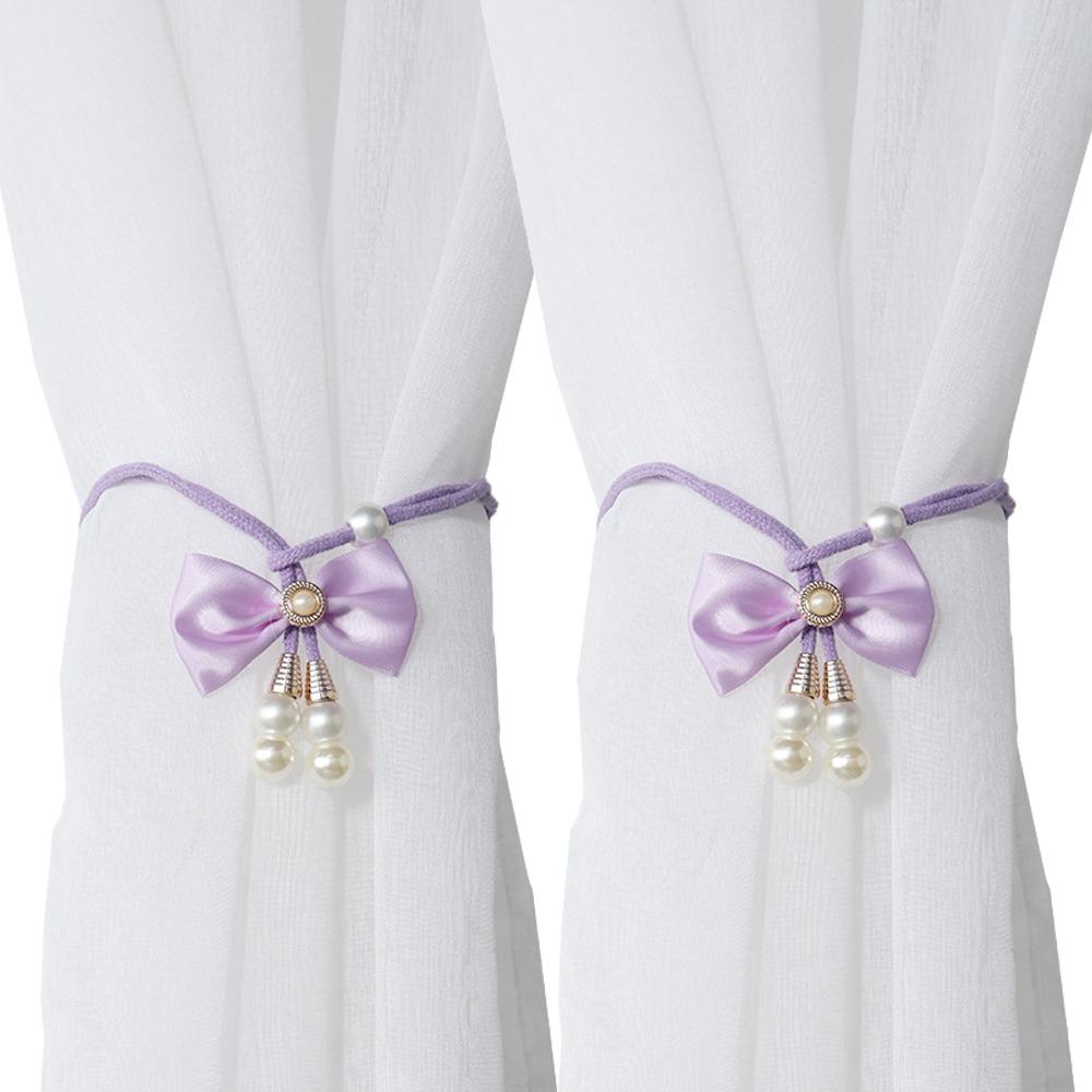 

2 PCS Elegant Bowknot Curtain Straps Pearl Bow Curtain Buckle Ornament Curtains Tie Rope Bedroom