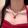 Kirsch-Anhänger Halskette, Doppellagige Zarte Halskette, Dünne Kette Choker, Rote Perle Süße Kirsche Halskette, Schmuckgeschenk für Frauen Mädchen