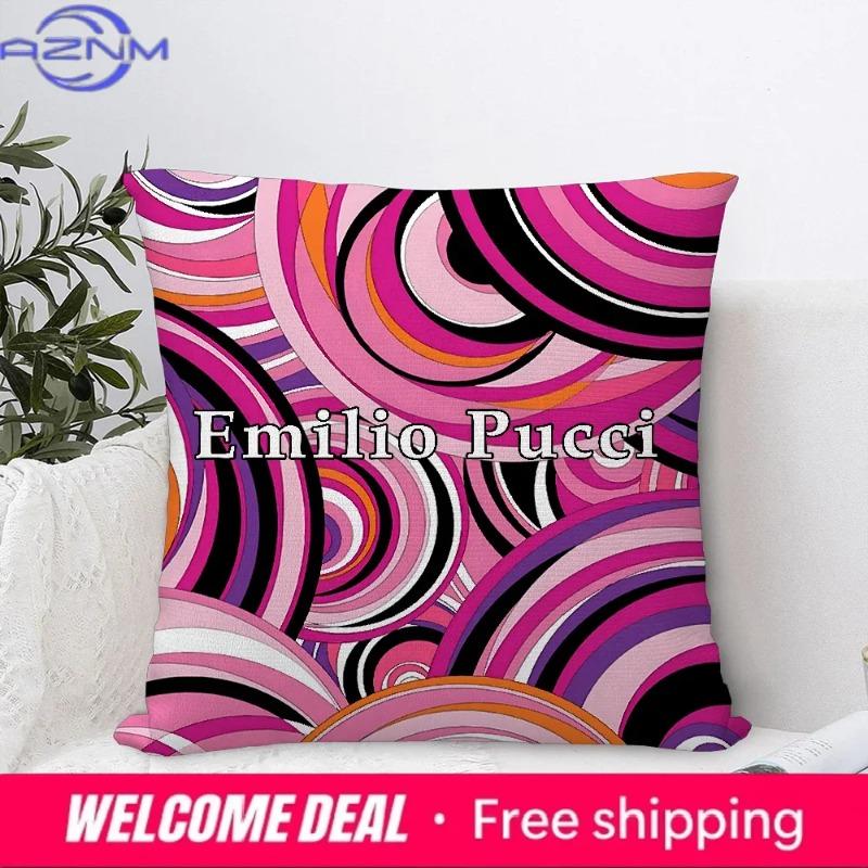 Federa Cuscino Moda E-Ee-Emilio Logo P-Pucci Tessuto Peluche Morbido Stampa Double Face Copricuscino Divano Copricuscini
