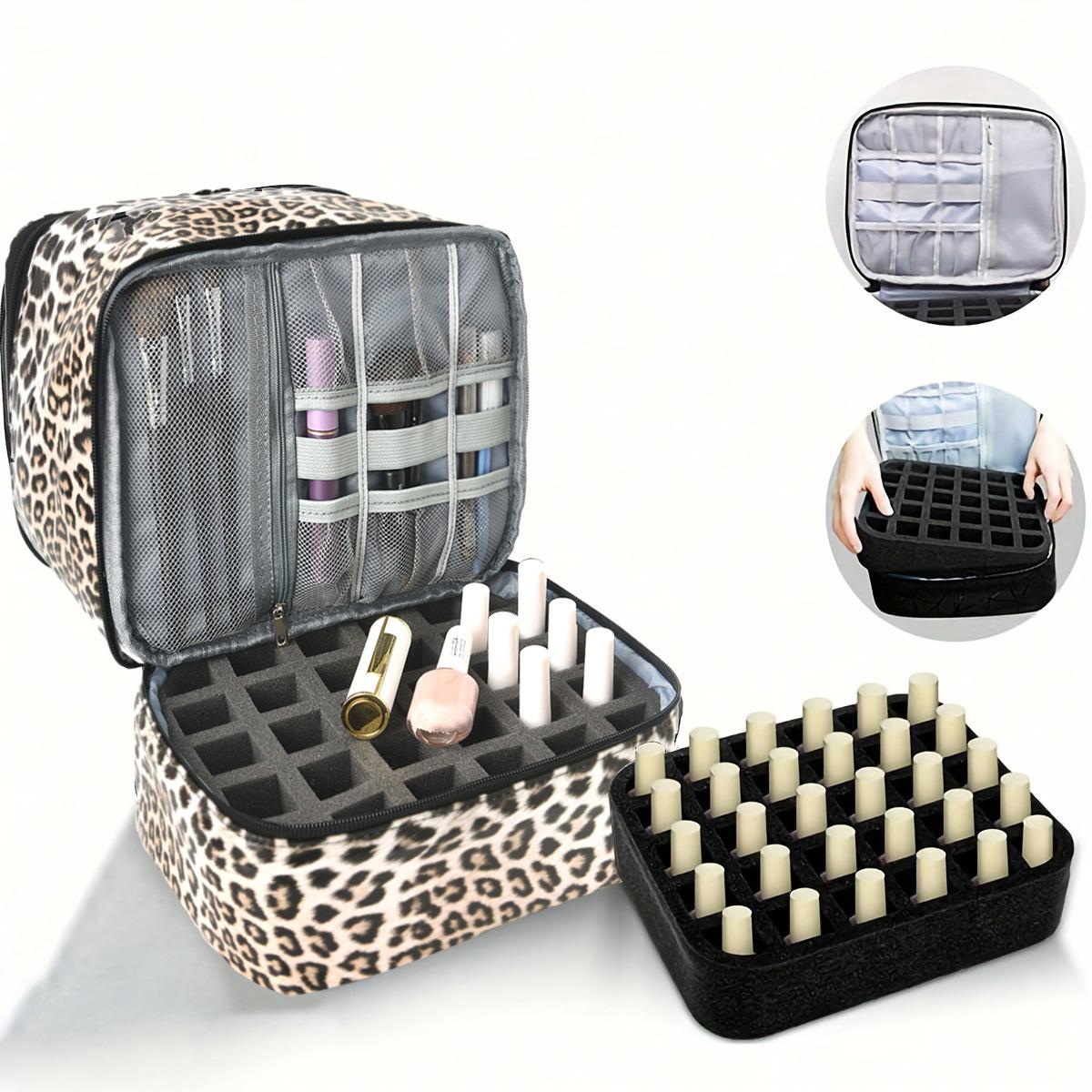 

PU Nail Polish Storage Bag Double Layer Large Capacity Essential Oil Organizer Portable Nail Art Cosmetic Case Travel-Friendly цветной печати леопарда