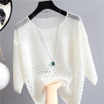 Spring/Summer Half Sleeve Hollow Out Knitted Sweater Loose Knitted Top for Women
