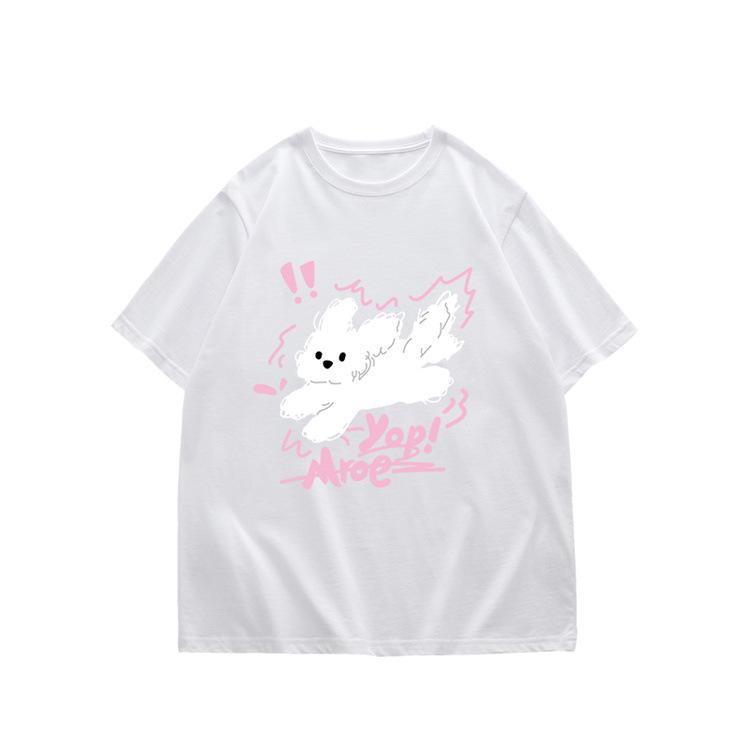 

2025 лето ретро футболка женская повседневная свободная дизайнерская нишевая ns контрастный цвет ленивый ветер чистый хлопок принт короткий рукав M белый