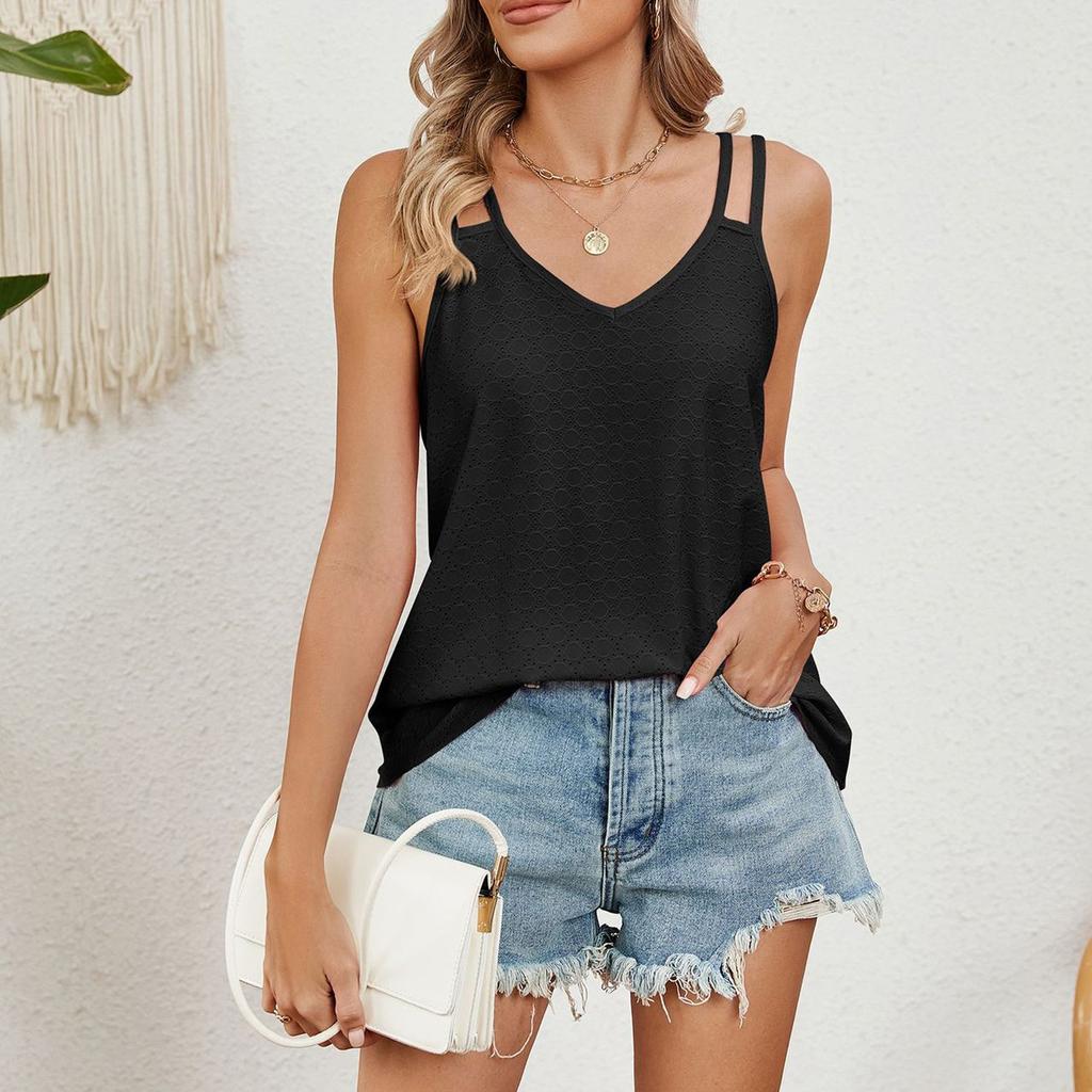 Dámské letní tričko bez rukávů s osvěžujícím potiskem, ležérní volné ramínko, otevřená záda