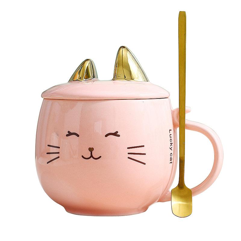 Mobile Phone Holder Mug with Lid Spoon Household Company Creative Personalized Cat Ceramic Cup Male and Female Cute Water Cup