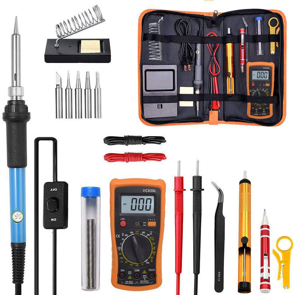 19-in-1 Adjustable 60W Electric Soldering Iron Kit with Multimeter and Temperature Control