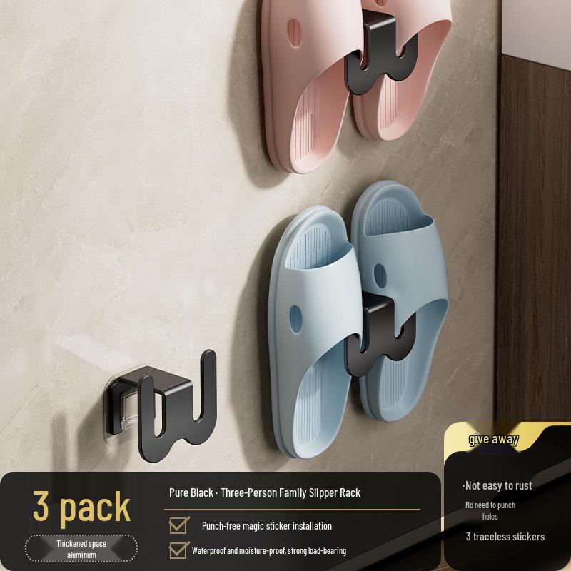 Wall-Mounted Punch-Free Bathroom Slipper Rack & Shoe Hook.