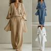 3 stuks/set damesjas vest broek set lange mouw vest O-hals mouwloos vest elastische taille wijde pijpen broek casual losse broekpak herfst lente