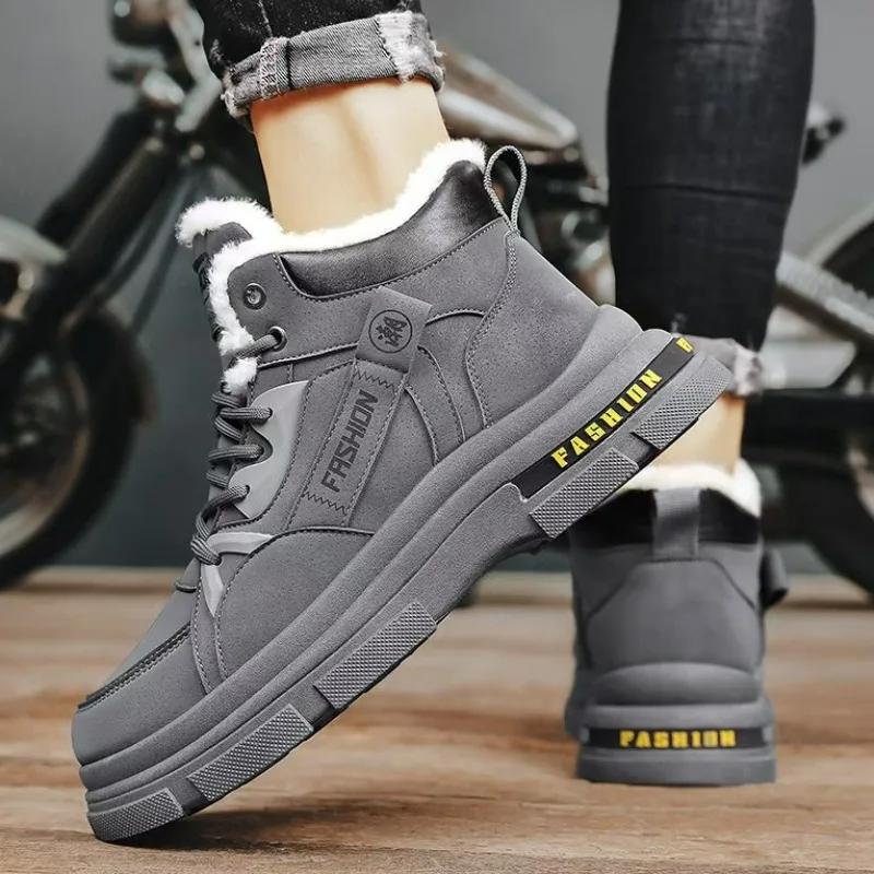 Fashion Men's High Top Boots Winter Fashion Warm Sneakers Outdoor Anti-Skid Wear Resistant Snow Boots for Men Platform Hiking Boots Man