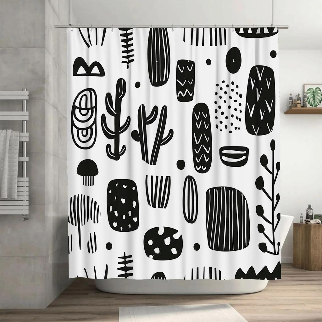 Moderner Schwarz-Weiß Geometrischer Badezimmer Duschvorhang Dekoratives Wohnaccessoire für Badezimmer