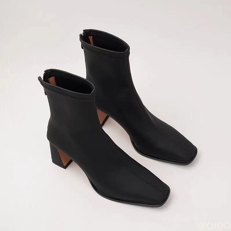 

Модные квадратные ботильоны Осень Удобные мягкие ботильоны на высоком каблуке Женская мода Молния Простой темперамент Женская обувь 35 чёрный