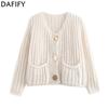 Women's Fashion Casual Solid Color Print Autumn Winter Long Sleeve V-Neck Jackets & Coats