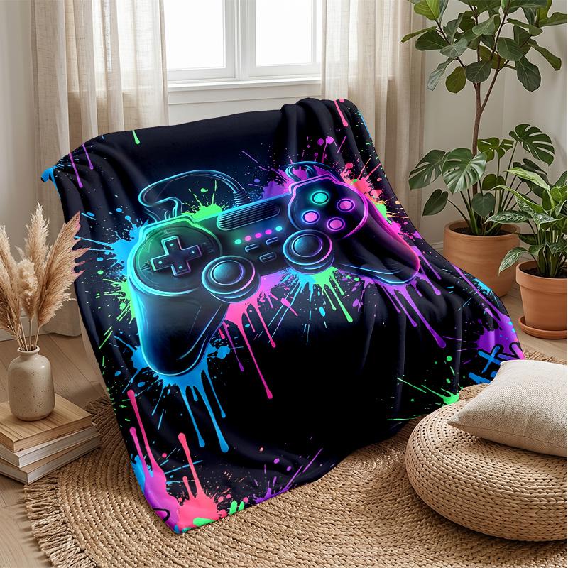Neon Gamepad Graffiti Theme Blanket Lightweight Warm Flannel Blanket Decorative Throw Blanket for Home Decoration