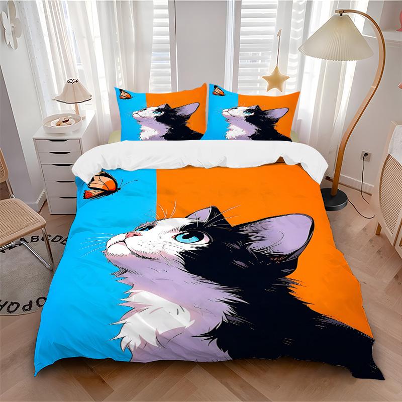 

3pcs Cat Butterfly print bedding quilt cover, soft and comfortable quilt cover suitable for bedroom and guest room199 135x200cm