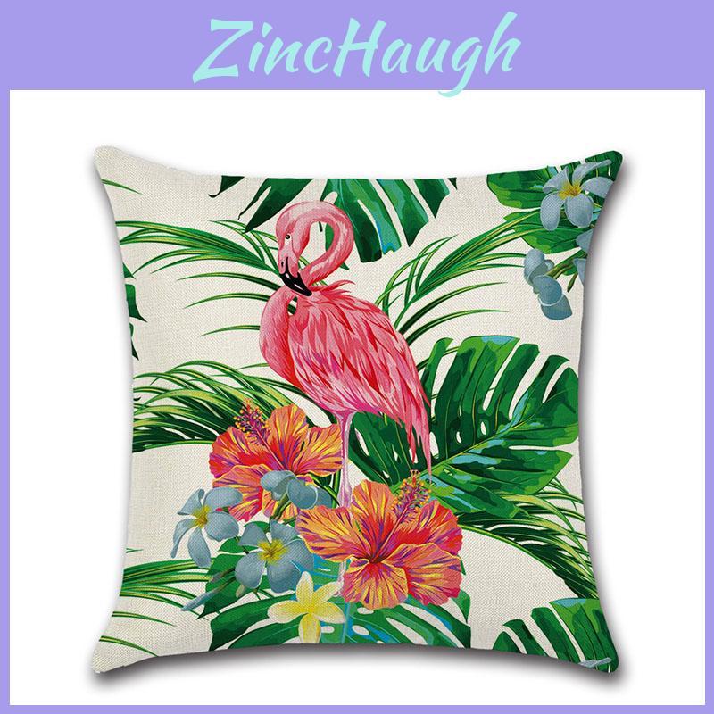 Stunning Flamingo Tropical Monstera Cotton Linen Cushion Cover For Trendy Home Design