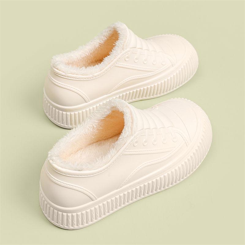 Fashionable Women's Shoes with Height Increase Inside Low Cut Rain Shoes Rubber Shoes Lightweight Wear-resistant, and Plush Warm Flat Low Water Shoes