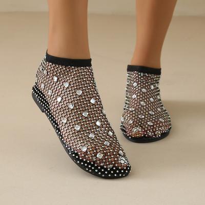 Plus Size Hollow Summer Net Shoes Foreign Style All-match Rhinestone Sleeve Soft Sole Sandal Boots