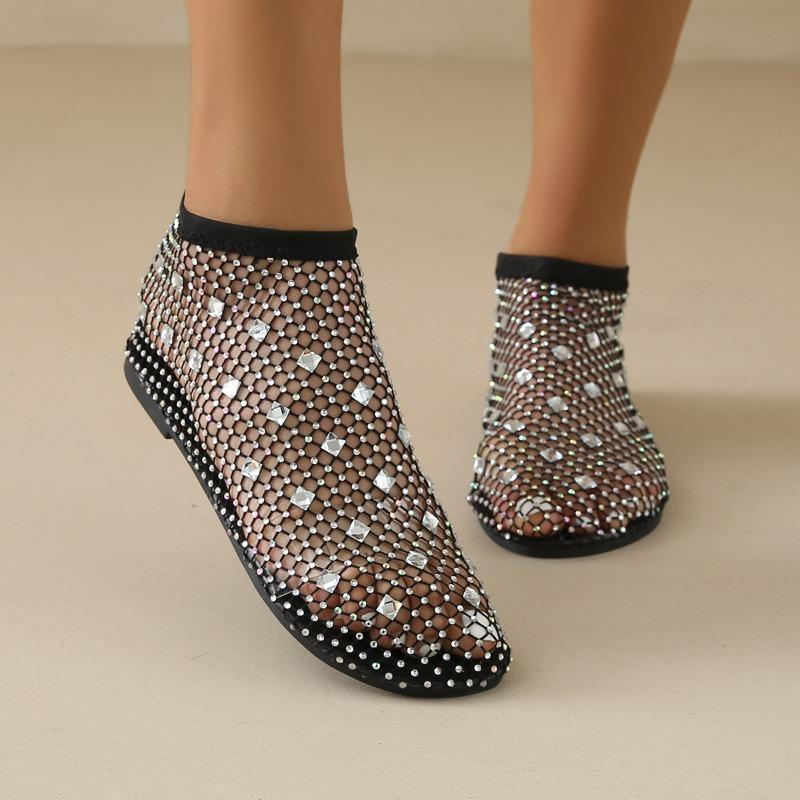 Fashion Plus Size Hollow Summer Net Shoes Fashion Foreign Style All-match Rhinestone Sleeve Soft Sole Sandal Boots