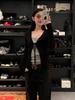 Korean version v-neck front shoulder slim-fitting pinched waist top lace-up knitted cardigan summer sun protection long-sleeved air-conditioning shirt