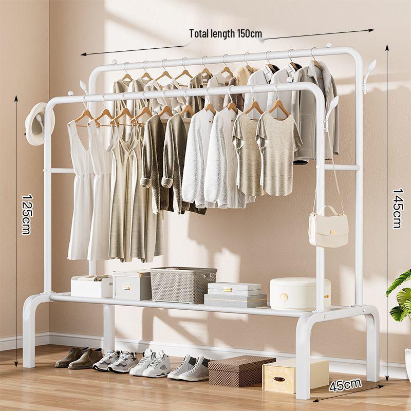 Indoor Double-Rod Floor-Standing Clothes Rack for Balcony or Bedroom