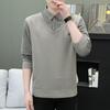 Yalu Herren Faux Zweiteiler Hemdkragen Langarm T-Shirt
