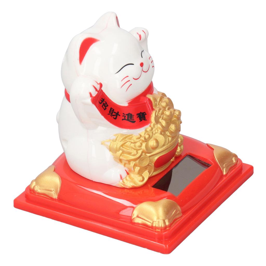 Lucky Cat Decoration Solar Power Arm Waving Fortune Cat Decorative Wealth Welcoming Cat Ornament