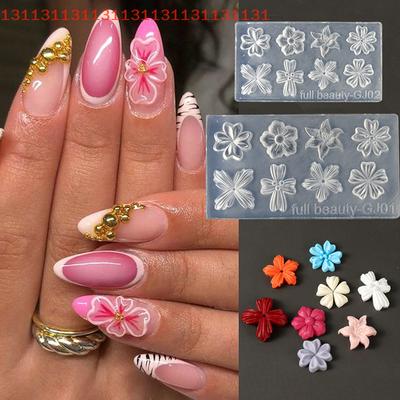 Nail Art Silicone Mold for Spring Flower Petals, 3D DIY Manicure Design Carving Stencil Tools