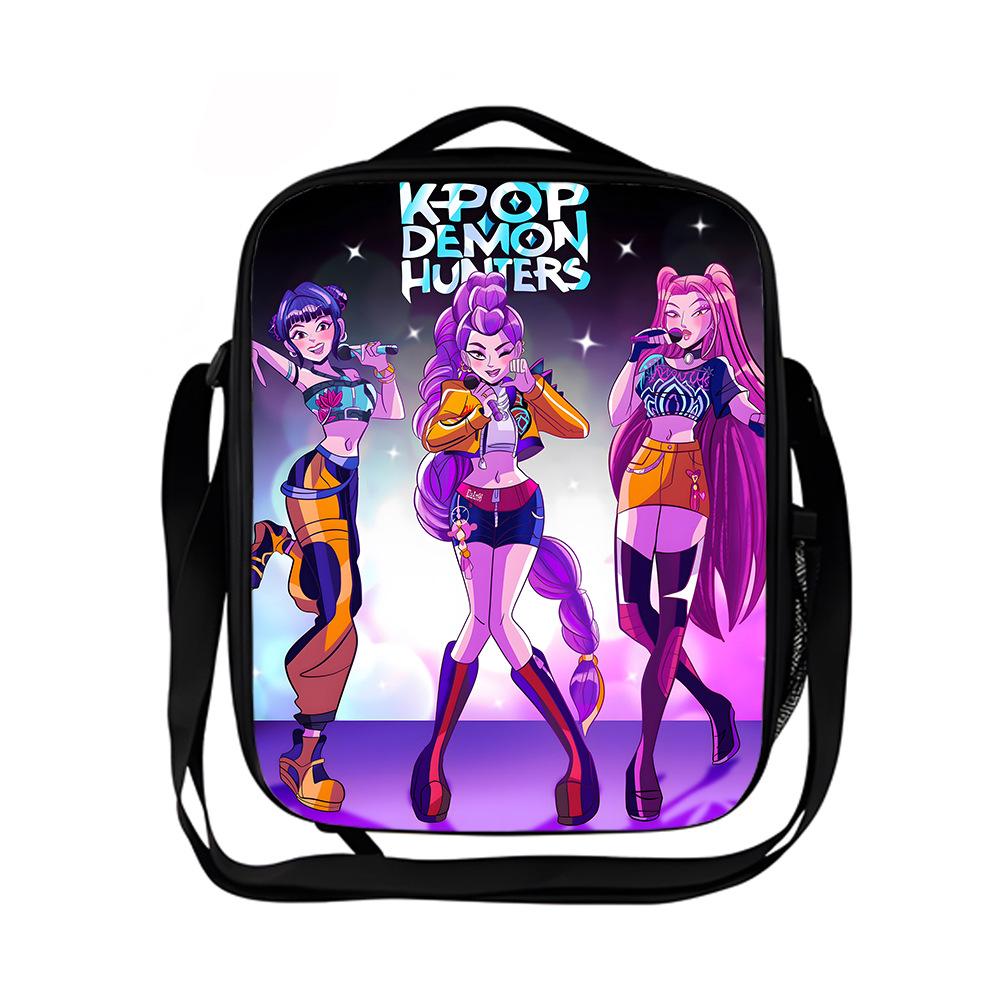 Borsa termica per il pranzo del gruppo di caccia alle streghe Kpop borsa a tracolla per ragazzo scuola elementare borsa a tracolla con cartoni animati borsa da picnic portatile KTB