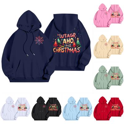 Women's Casual Long Sleeve Pullover Christmas Printed Hooded Sweatshirt With Pockets