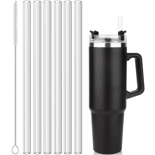 [6 Straws + 1 Brush] Hydro Flask Compatible Straws, Durable, Clear Plastic, Reusable, Easy to Carry, Includes Cleaning Brush, Hygienic, Stylish, Resta