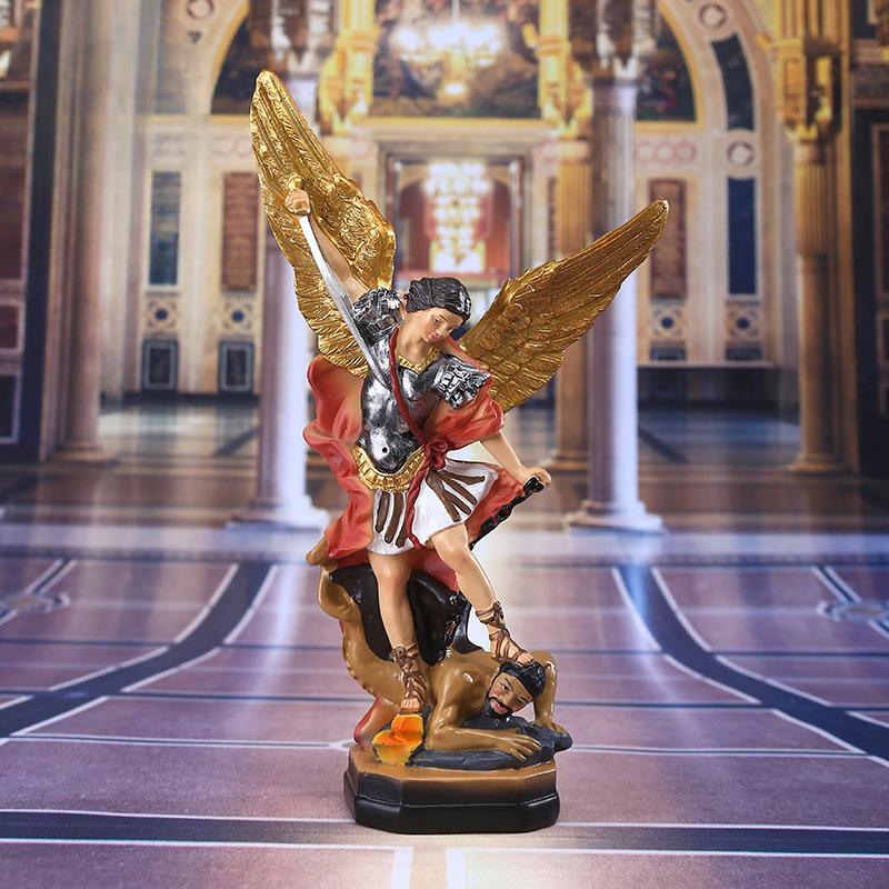 21.5CM High Classical St. Michael Angel Demon Slayer God Statue Ornament Decoration Resin Crafts