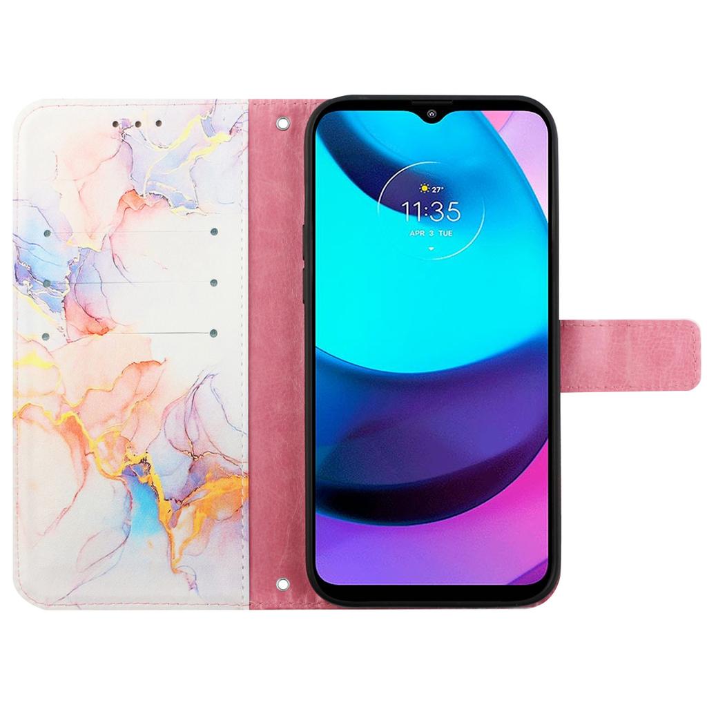 For Motorola Moto E14 4G/G04 4G/G04s 4G/G24 4G Case with Strap Marble Pattern Leather Phone Cover Card Holder