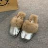 Women's Flat Slippers  Autumn Winter Fashion Outdoor Warm Non Slip Plush Shoes Lightweight Comfortable Casual Half Slippers