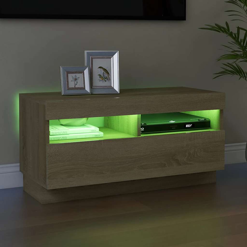 Vidaxl Szafka Tv Z Oświetleniem Led, Dąb Sonoma, 80X35X40 Cm