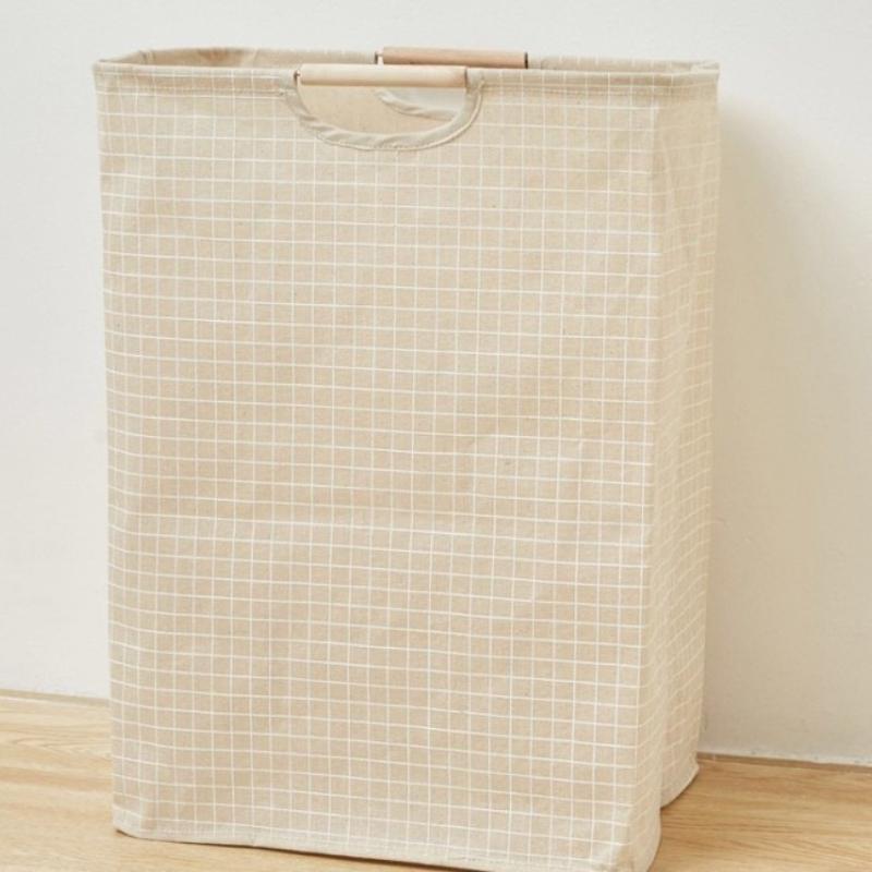 Foldable Fabric Dirty Clothes Basket Household Folding Portable Laundry Basket Bathroom Waterproof Storage Basket Wooden Handle
