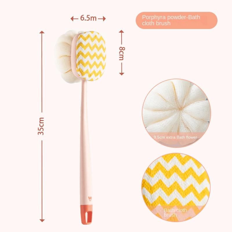 1Pc Pink Sponge Long Soft Hair Bath Brush Doubleside Rub Shower Brush Back Scrubber Exfoliating Tool