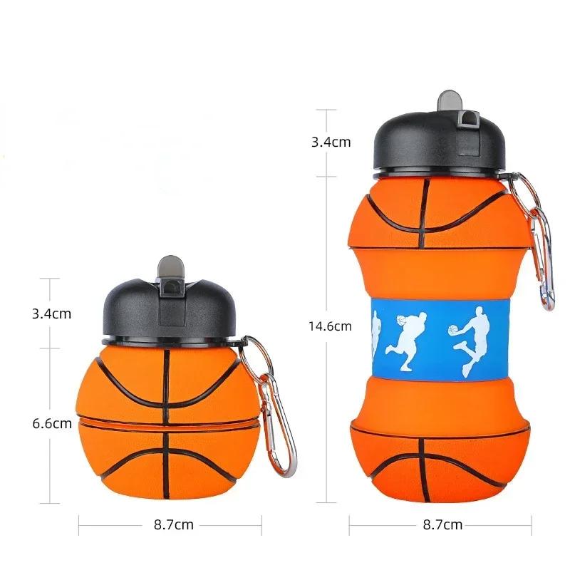 Foldable Football Kids Water Bottles Portable Sports Water Bottle Football Soccer Ball Shaped Water Bottle Silicone Cup 550ml