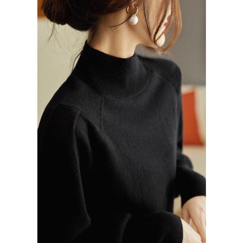 Fashionable Lantern Sleeve Knitwear for Women Autumn High-neck Sweater Tops