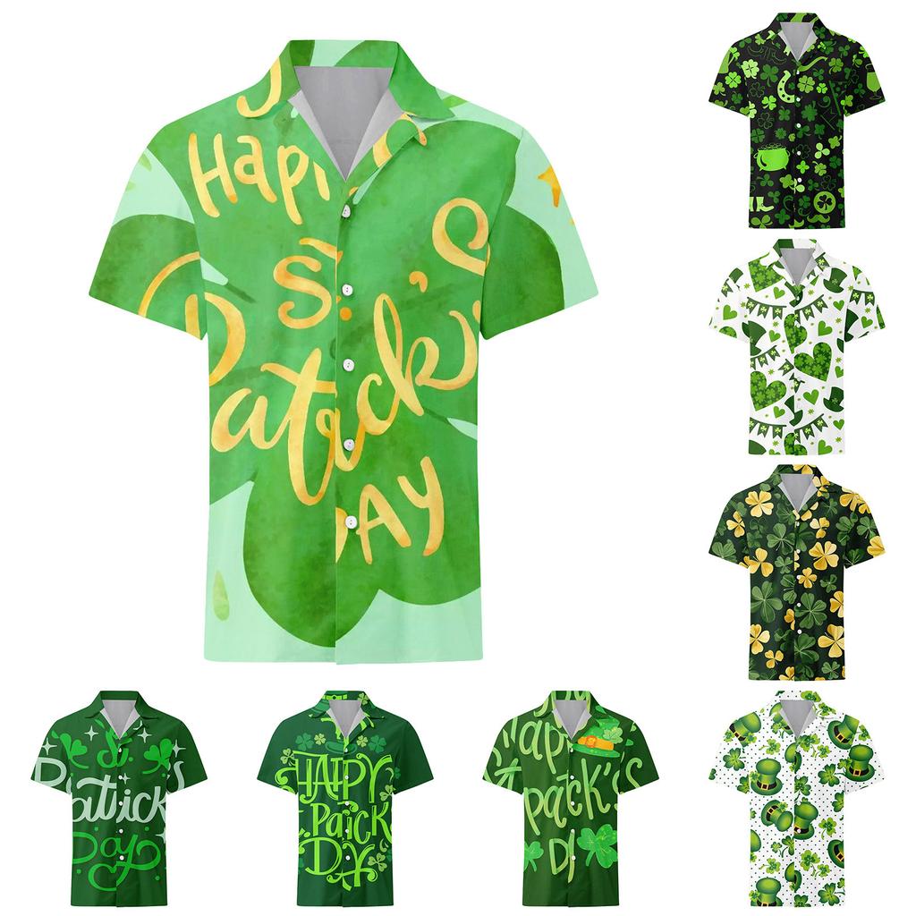 Men's Casual Printed Short Sleeved Single Breasted Lapel Shirt