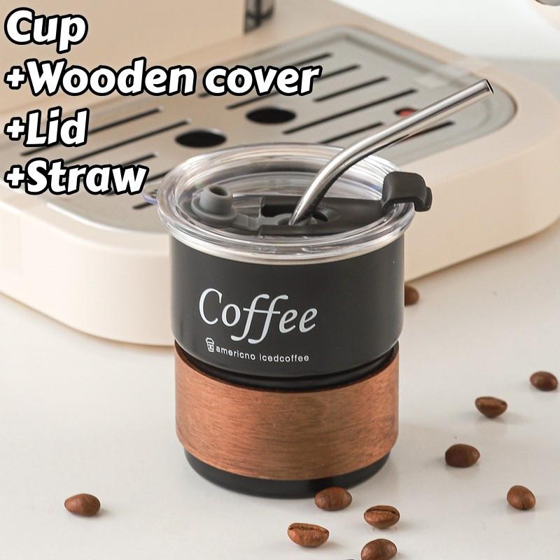 300Ml Coffee Cup With Straw Cover Portable Stainless Steel Anti Scalding Outdoor Camping Beer Mug