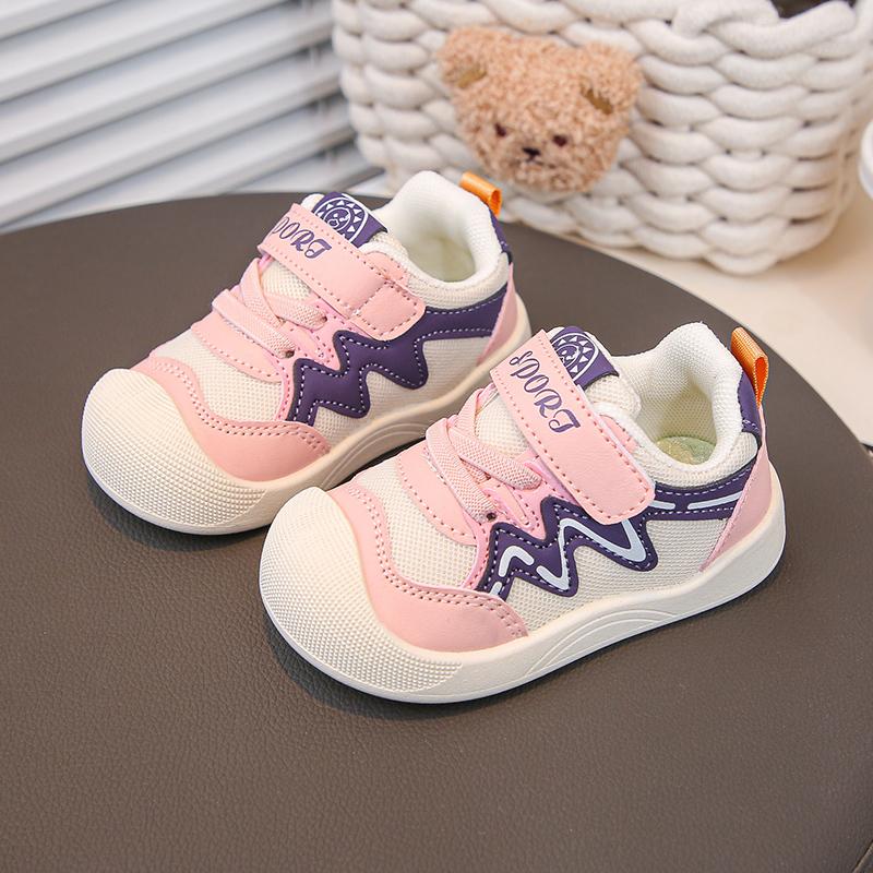 Baby Walking Shoes Mesh Breathable Kids Sports Shoes Toes Capped Soft Sole 2025 New Fashion Toddler Flats Round Toes Size 18-29