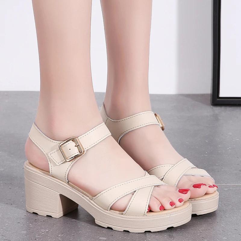 fashion 2024  High Heels Gladiator Sandals Woman Open Head Sexy Block Heel Platform Shoes Summer Buckle Size 34-40 Women Sandalias Mujer