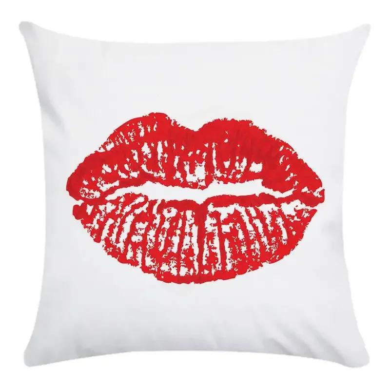 Customizable Pillowcase Chair Waist Throw Pillowcase Home Decor Colorful Red Lips Pattern Short Cushion Cover