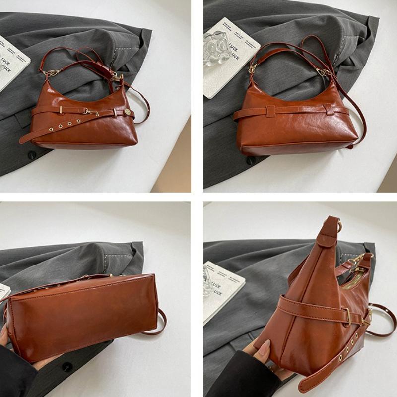 Retro Solid Color Shoulder Underarm Bags for Women Vintage Belt Design Ladies Crossbody Hobos Bag Simple Female Phe Handbags