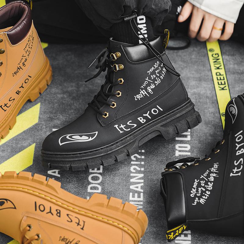Nowe modne jesienne i zimowe męskie wysokie buty Martin dla studentów, mężczyzn i chłopców, modne buty robocze z miękką podeszwą, ochrona pracy, trampki Martin