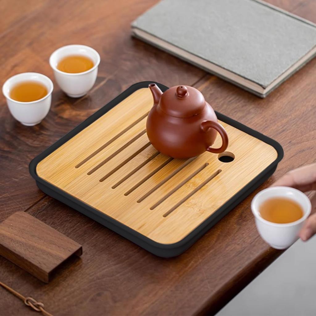 HIGHAWK Tea Tray, Bamboo Plate with Water Storage, Tea Tray for Tea Ceremony Utensils, Resin Plate, Storage, Removable Plate, Hollow, Drainable