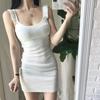Korean Dongdaemun Slimming Ribbed Spaghetti Strap Knit Bodycon Dress