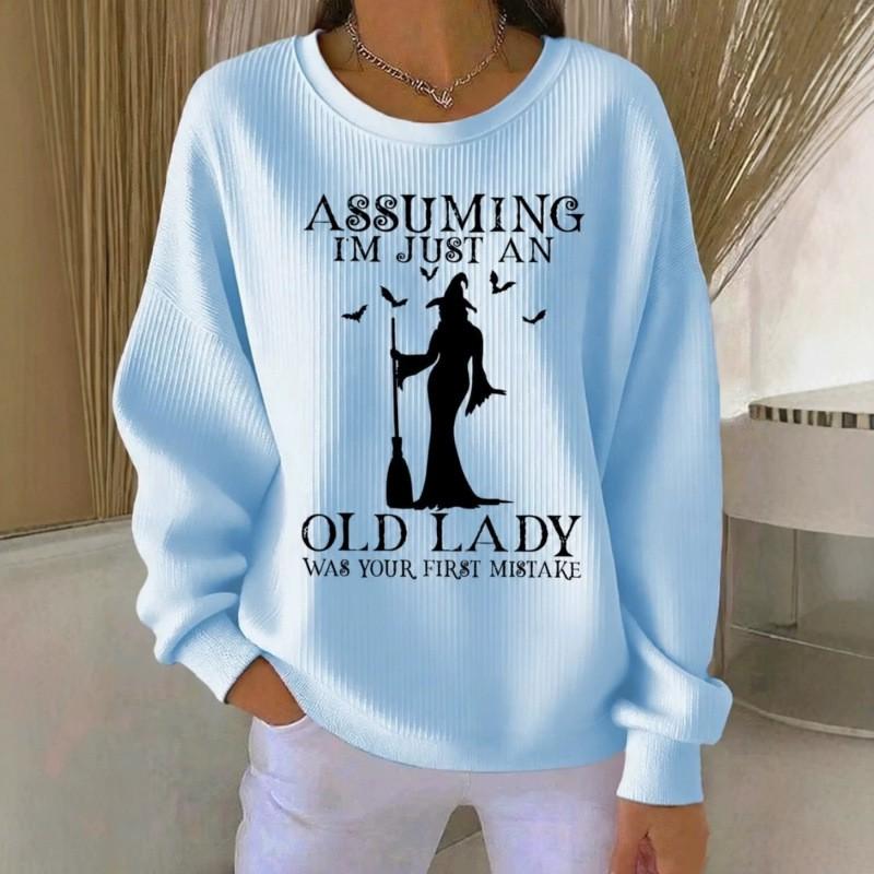 2026 Halloween Witch Print Crew Neck Long Sleeve Pullover Sweatshirt Unisex