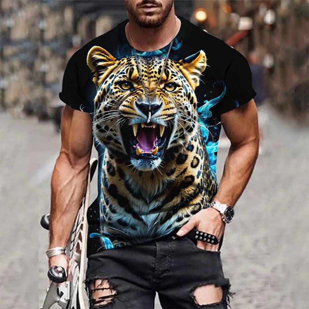 Men 3d Tiger Print Short Sleeve Crew Neck Breathable Medium Stretch Casual Fashion Outdoorparty Weekend Wear