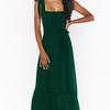 Women Summer Casual Sleeveless Spaghetti Strap A-Line Dress High Waist Long Split Solid Color Dresses