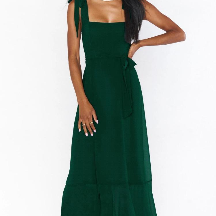 Women Summer Casual Sleeveless Spaghetti Strap A-Line Dress High Waist Long Split Solid Color Dresses